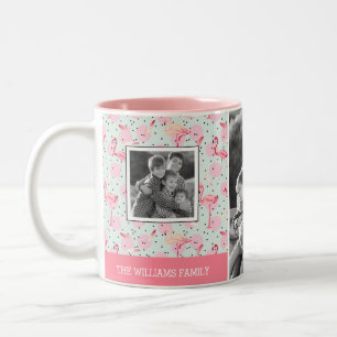 Flamingo On Polka Dots   Family Photos With Text Two-Tone Coffee Mug
