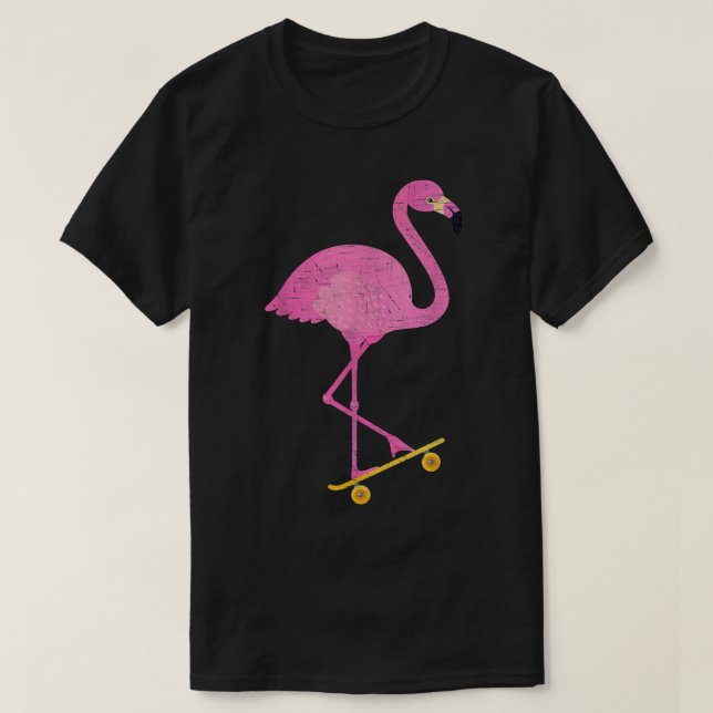 Flamingo On Skateboard Retro Illustration design  T-Shirt (Design Front)