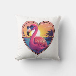 Flamingo on the Beach Throw Pillow