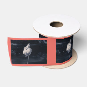 Flamingo One-Leg Black and White Photograph Satin Ribbon