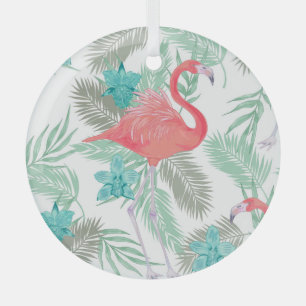 Flamingo, orchid: romantic vintage pattern. glass ornament