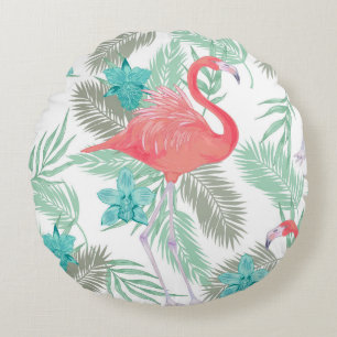 Flamingo, orchid: romantic vintage pattern. round pillow