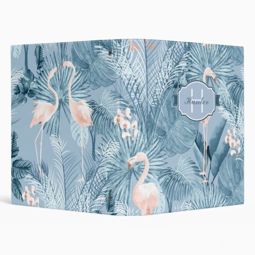 Flamingo Orchid Tropical Pattern Blue ID868 3 Ring Binder
