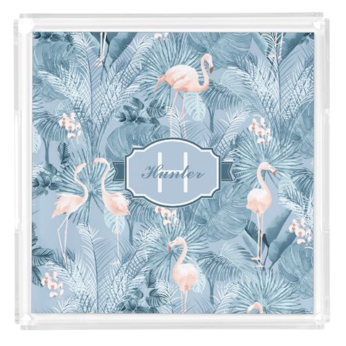 Flamingo Orchid Tropical Pattern Blue ID868 Acrylic Tray