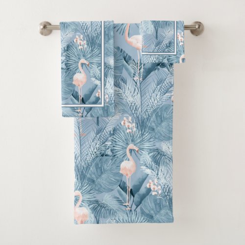 Flamingo Orchid Tropical Pattern Blue ID868 Bath T Bath Towel Set