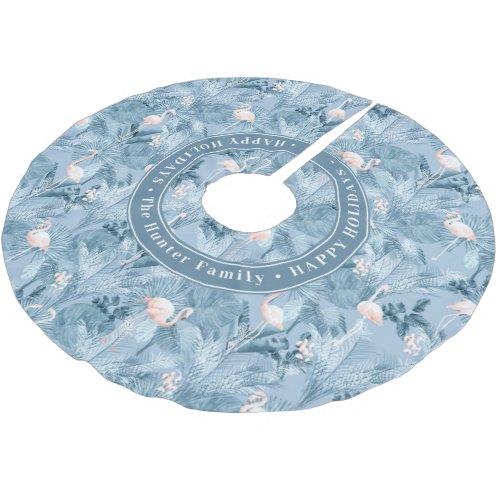 Flamingo Orchid Tropical Pattern Blue ID868 Brushed Polyester Tree Skirt