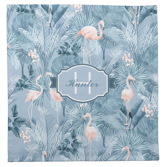 Flamingo Orchid Tropical Pattern Blue ID868 Cloth Napkin (Front)