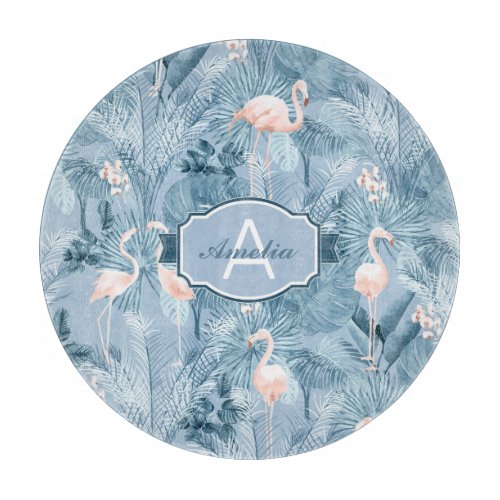 Flamingo Orchid Tropical Pattern Blue ID868 Cutting Board