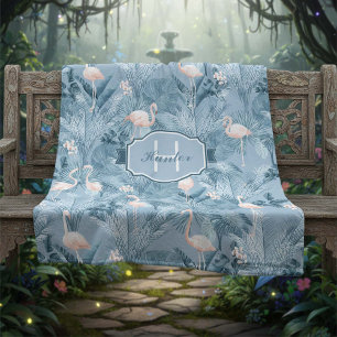 Flamingo Orchid Tropical Pattern Blue ID868 Fleece Blanket