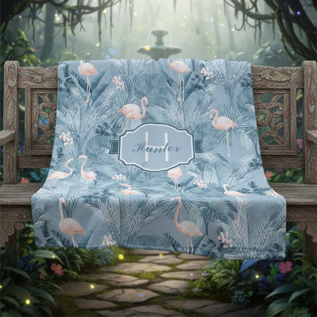 Flamingo Orchid Tropical Pattern Blue ID868 Fleece Blanket (Creator Uploaded)