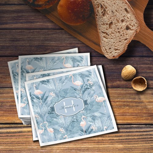 Flamingo Orchid Tropical Pattern Blue ID868 Napkins