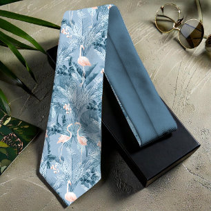 Flamingo Orchid Tropical Pattern Blue ID868 Neck Tie