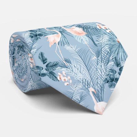 Flamingo Orchid Tropical Pattern Blue Id868 Neck Tie