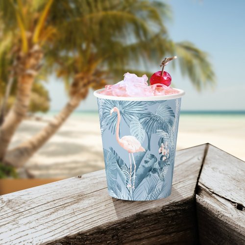 Flamingo Orchid Tropical Pattern Blue ID868 Paper Cups