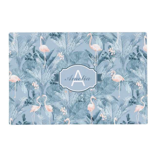 Flamingo Orchid Tropical Pattern Blue ID868 Placemat (Front)