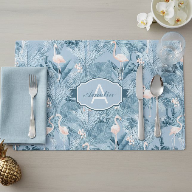 Flamingo Orchid Tropical Pattern Blue ID868 Placemat (Creator Uploaded)