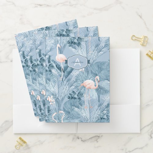 Flamingo Orchid Tropical Pattern Blue ID868 Pocket Folder