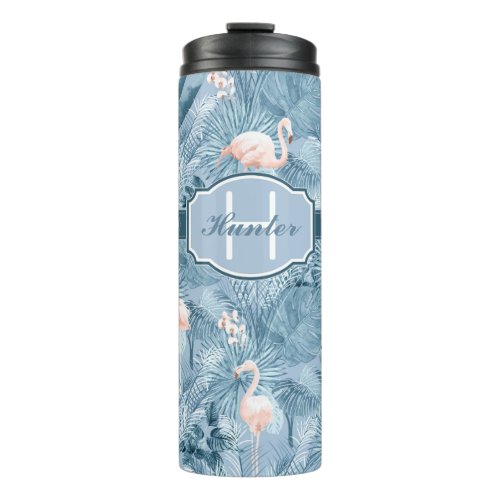 Flamingo Orchid Tropical Pattern Blue ID868 Thermal Tumbler