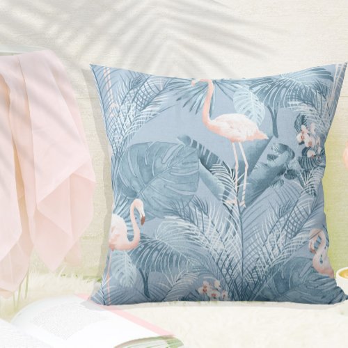 Flamingo Orchid Tropical Pattern Blue ID868 Throw Pillow