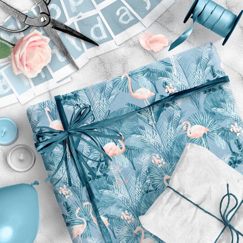 Flamingo Orchid Tropical Pattern Blue ID868 Wrapping Paper