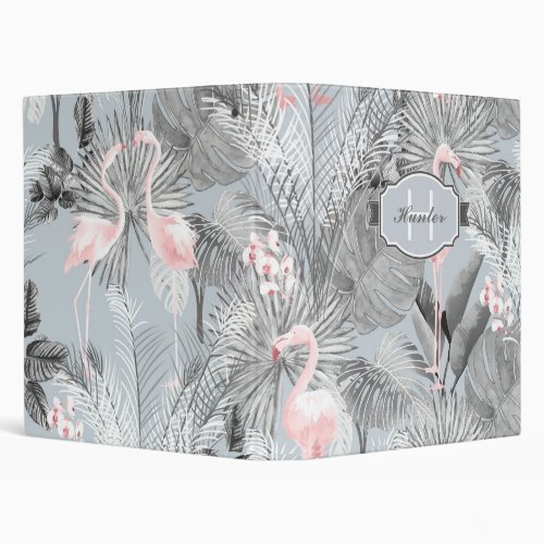 Flamingo Orchid Tropical Pattern Gray ID868 3 Ring Binder