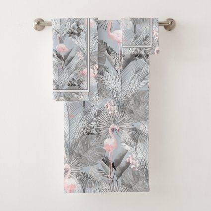 Flamingo Orchid Tropical Pattern Gray ID868 Bath T Bath Towel Set