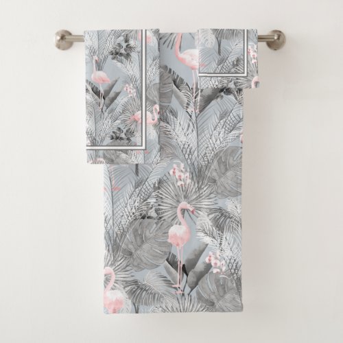 Flamingo Orchid Tropical Pattern Gray ID868 Bath T Bath Towel Set