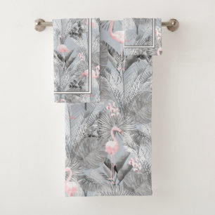 Flamingo Orchid Tropical Pattern Gray ID868 Bath T Towel Set