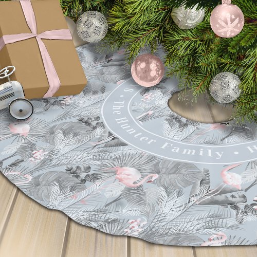 Flamingo Orchid Tropical Pattern Gray ID868 Brushed Polyester Tree Skirt