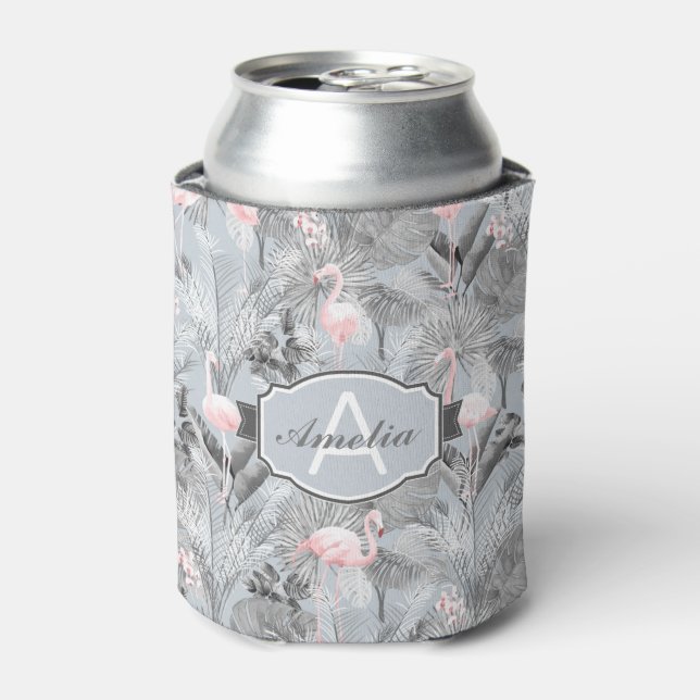 Flamingo Orchid Tropical Pattern Gray ID868 Can Cooler (Can Front)