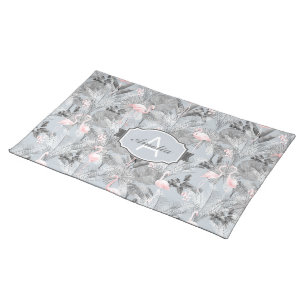 Flamingo Orchid Tropical Pattern Gray ID868 Cloth Placemat