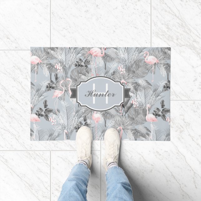 Flamingo Orchid Tropical Pattern Gray ID868 Doormat (Indoor)