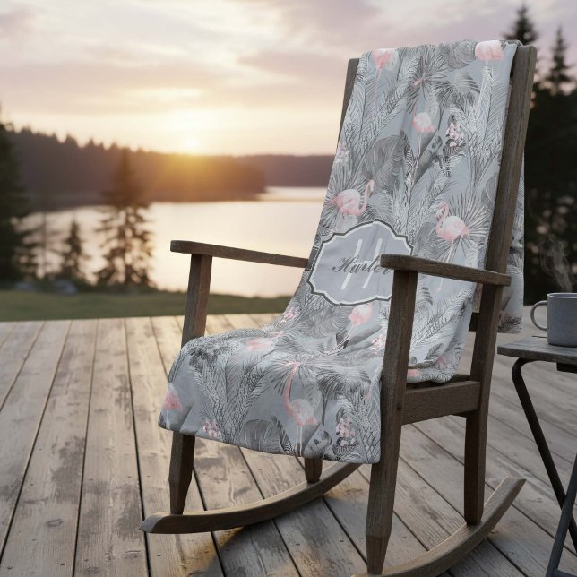 Flamingo Orchid Tropical Pattern Gray ID868 Fleece Blanket (Creator Uploaded)