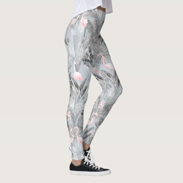 Flamingo Orchid Tropical Pattern Gray ID868 Leggings (Right)