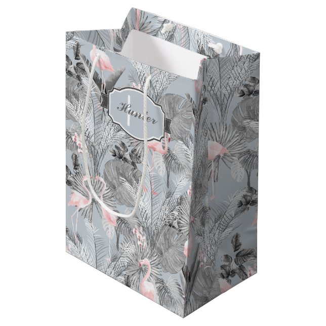 Flamingo Orchid Tropical Pattern Gray ID868 Medium Gift Bag (Front Angled)