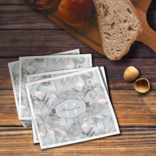 Flamingo Orchid Tropical Pattern Gray ID868 Napkins