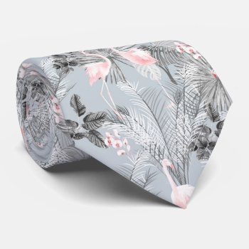 Flamingo Orchid Tropical Pattern Gray Id868 Neck Tie by arrayforaccessories at Zazzle