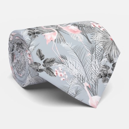 Flamingo Orchid Tropical Pattern Gray Id868 Neck Tie