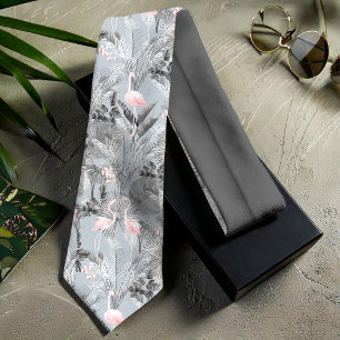 Flamingo Orchid Tropical Pattern Gray ID868 Neck Tie