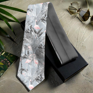Flamingo Orchid Tropical Pattern Gray ID868 Neck Tie