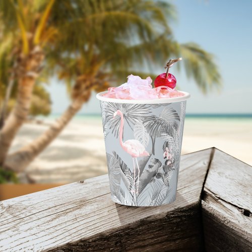 Flamingo Orchid Tropical Pattern Gray ID868 Paper Cups
