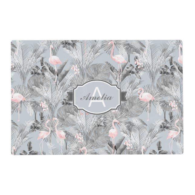 Flamingo Orchid Tropical Pattern Gray ID868 Placemat (Front)