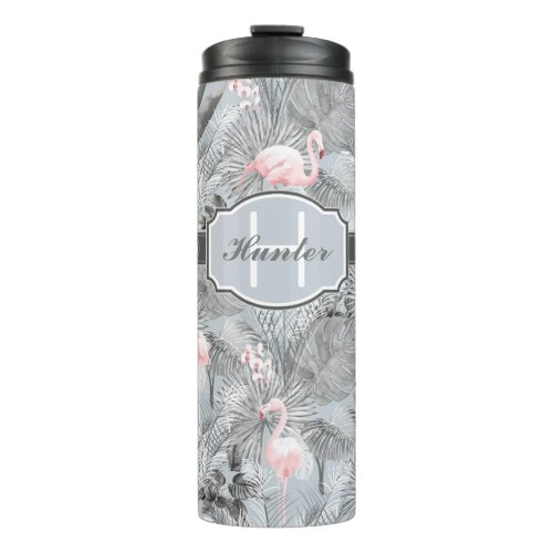 Flamingo Orchid Tropical Pattern Gray ID868 Thermal Tumbler
