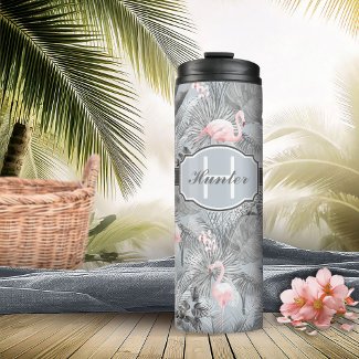 Flamingo Orchid Tropical Pattern Gray ID868