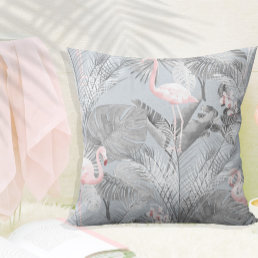 Flamingo Orchid Tropical Pattern Gray ID868 Throw Pillow