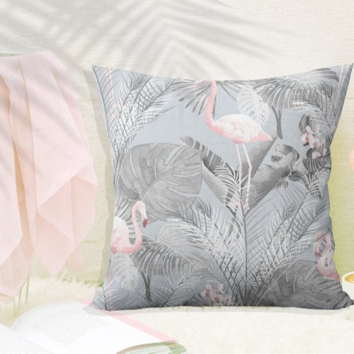Flamingo Orchid Tropical Pattern Gray ID868 Throw Pillow