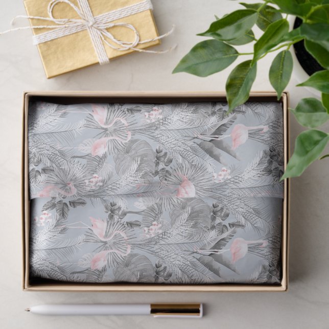 Flamingo Orchid Tropical Pattern Gray ID868 Tissue Paper (Gift)