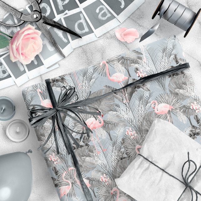 Flamingo Orchid Tropical Pattern Gray ID868 Wrapping Paper (Creator Uploaded)