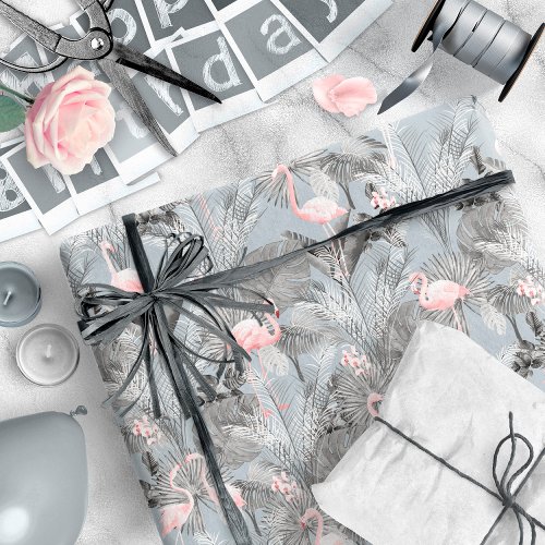 Flamingo Orchid Tropical Pattern Gray ID868 Wrapping Paper