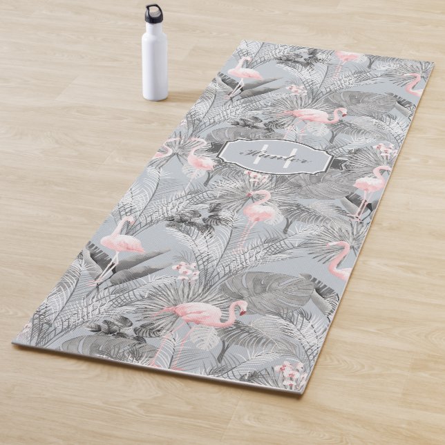 Flamingo Orchid Tropical Pattern Gray ID868 Yoga Mat (In Situ)